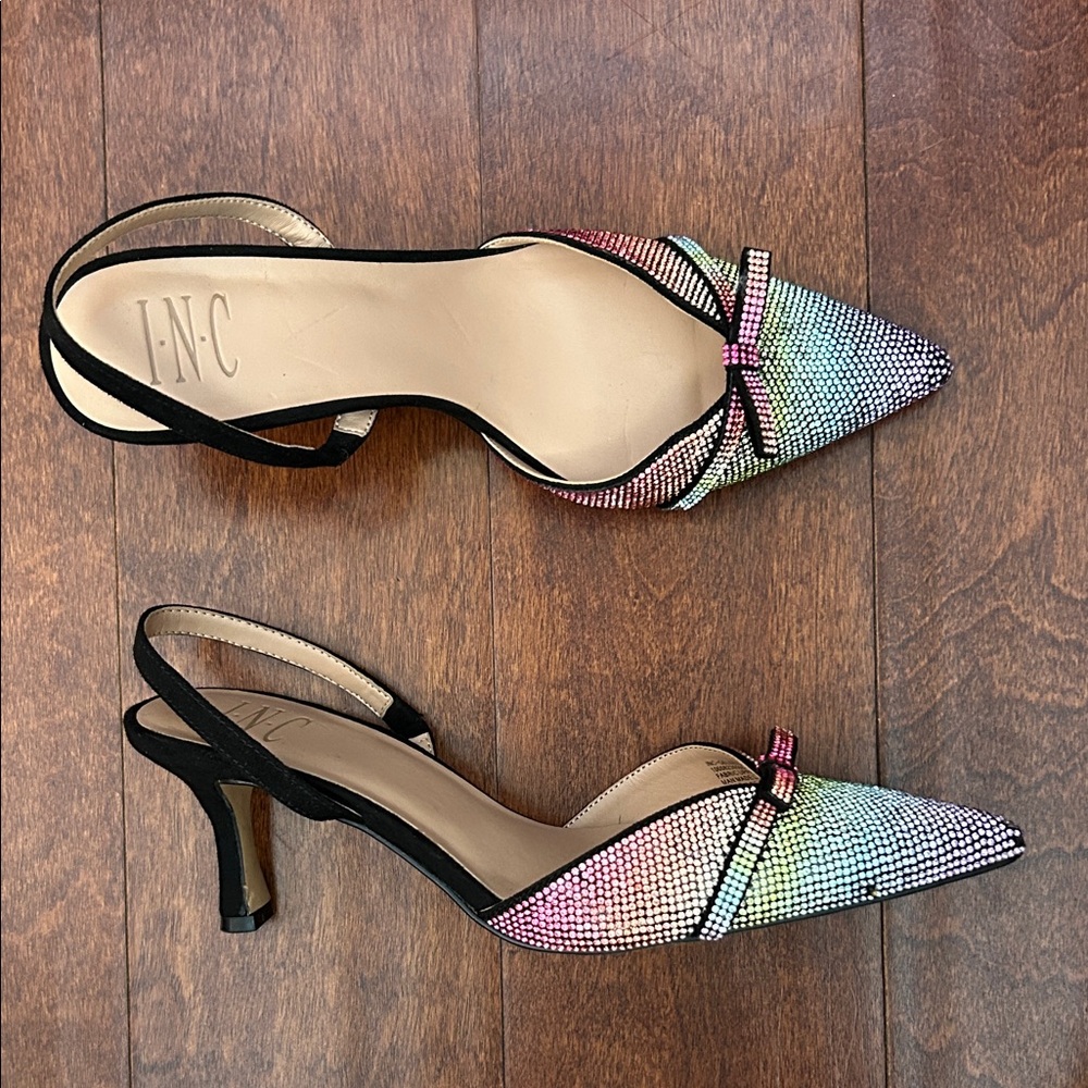INC International Concepts Gelsey Multicolor Crystal Pointed Slingbacks, Size 7
